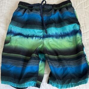 Kanu Surf Blue and Green Striped Boys Swim Trunks